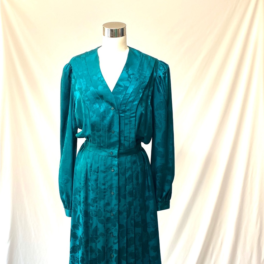 Argenti Vintage 100% Silk‎ Teal Butterfly Dress M